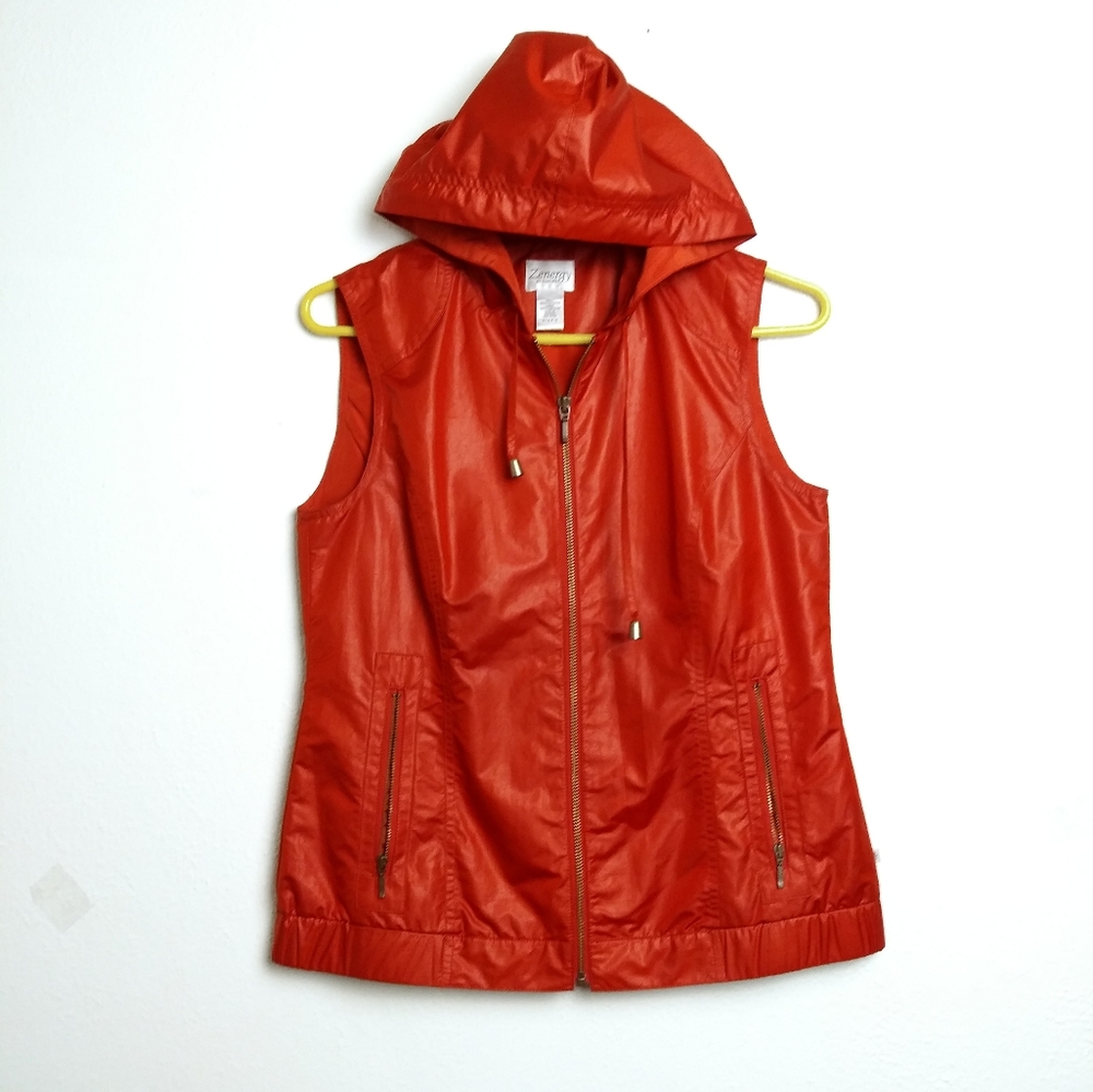 Zenergy by Chico's Fitted Hooded Vest Women's Size 0 Us S/4 Orange